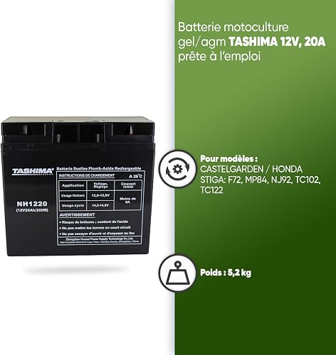 TASHIMA - Batterie 12V 20AH NH1220 Motoculture - Technologie Plomb Étanche Gel Sans Acide - Borne + À Droite - Pour Moteurs Thermiques Type Tracteur, Tondeuse À Gazon Autoportée & Motoculteur - 5