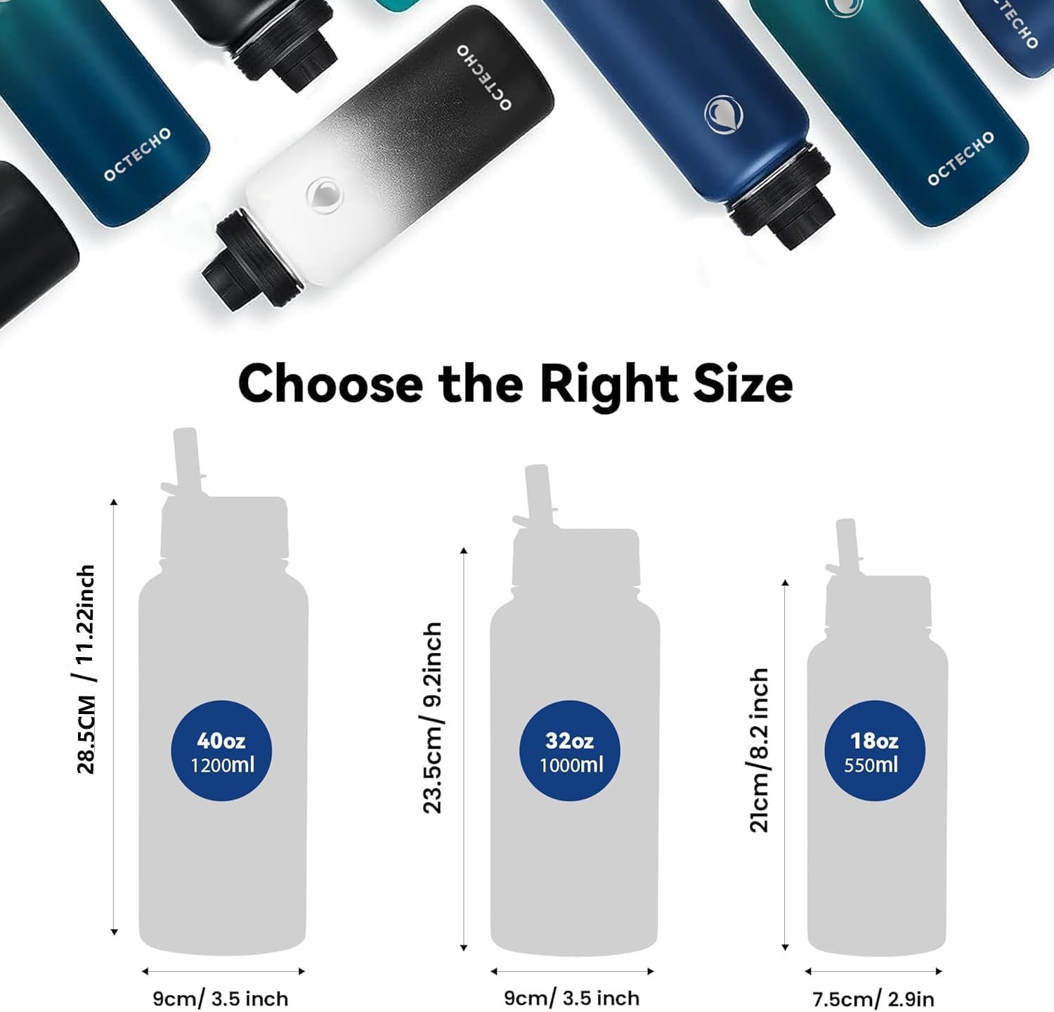 OcTecho Metal Water Bottle with Straw, 1L Stainless Steel Water Bottle 2 Leakproof Lid - Image 3