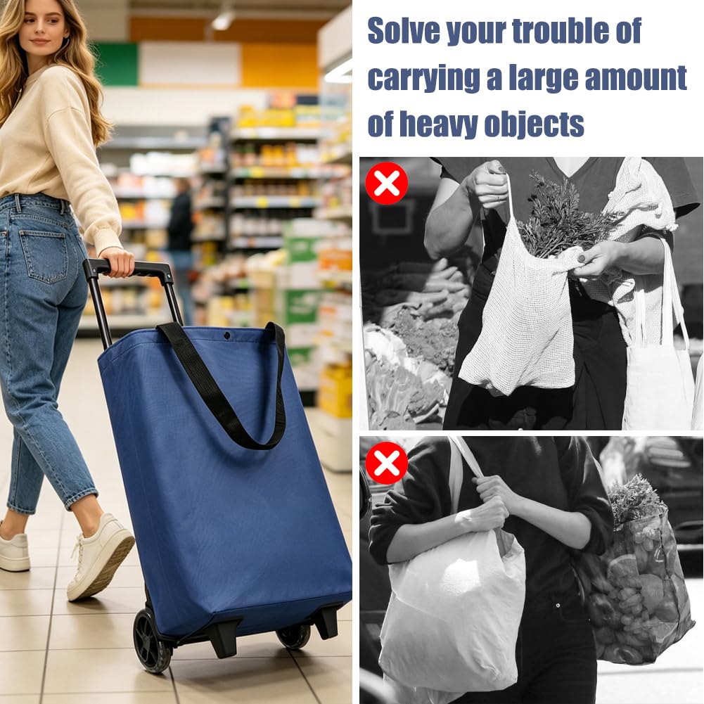 Trolly Wózek na zakupy, składany, duża torba na zakupy na kółkach, 30 l, na kemping, podróże, z zamkiem błyskawicznym, wodoszczelny, niebieski