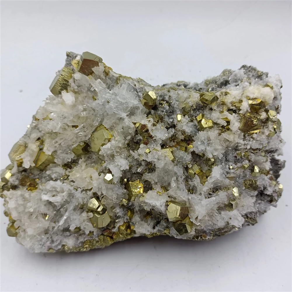 KJEBVHIRS Stone Pyrite Crystal Cluster Symbiotic Quartz Home Decorative(Size:1.1-1.3kg)