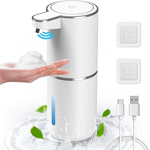 HOMELYLIFE Dispensador automático de jabón de espuma, 12.85 onzas sin contacto con pantalla inteligente, 4 niveles ajustables líquido manos libres