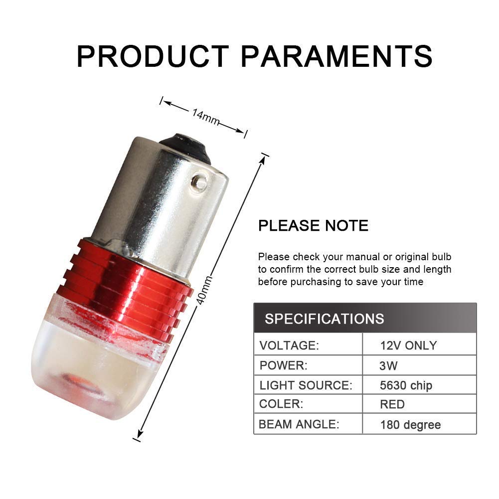 Yolu 10-Pack Super Bright 1156 LED Bulbs Lens 5630 3-SMD 3W for 1141 1003 1073 BA15S 7506 LED Lights Replacement for Back Up Reverse Tail RV Lights Red