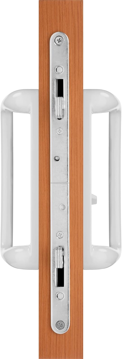 Rockwell Security Sonoma Sliding Patio Door Handle Set White Finish Fits 1-3/4 Inch Thick Doors with 3-15/16 Inch Screw Holes
