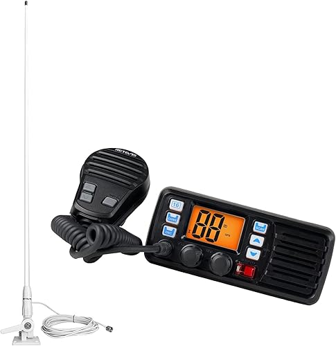 Retevis RM20 Radio marina de montaje fijo avanzado con antena, radio de mano marina con GPS, DSC, impermeable IP67 sumergible, pantalla LCD, clima