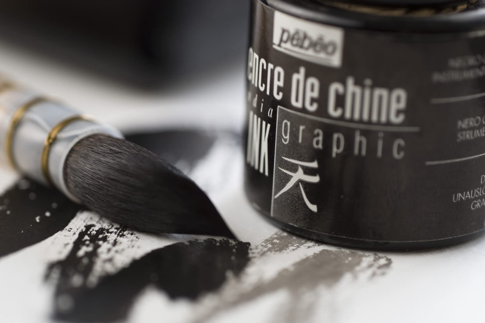 Pébéo - Peinture Encre de Chine Graphique - Flacon de 1 L Noir Opaque