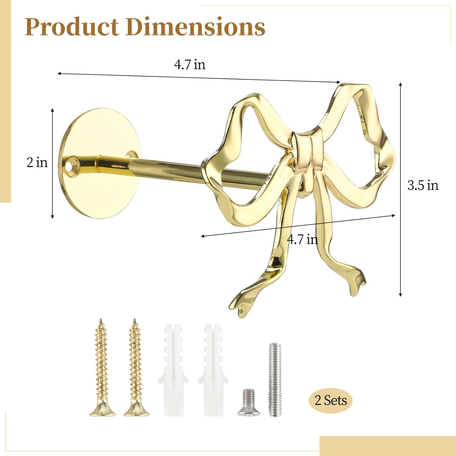 2 STK. Schleifengardinenhalter, Goldene Metallschleife für Vorhänge, Wandmontierte Schleifengardinen-Binder, Dekorativer Vorhanghalter für Wohnzimmer, Schlafzimmer, Büro, Heimfenster