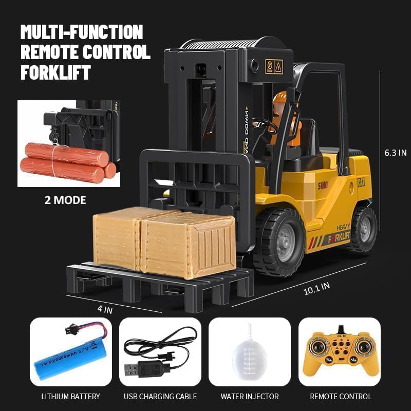 TOYVELLY Remote Control Forklift 11 Channel Rc Forklift Cranes Construction Toys, w/Boxes/Sound and Light Spray, Rechargeable Batteries, Kids Forklift Toy (RC Forklift Truck-Yellow) 3