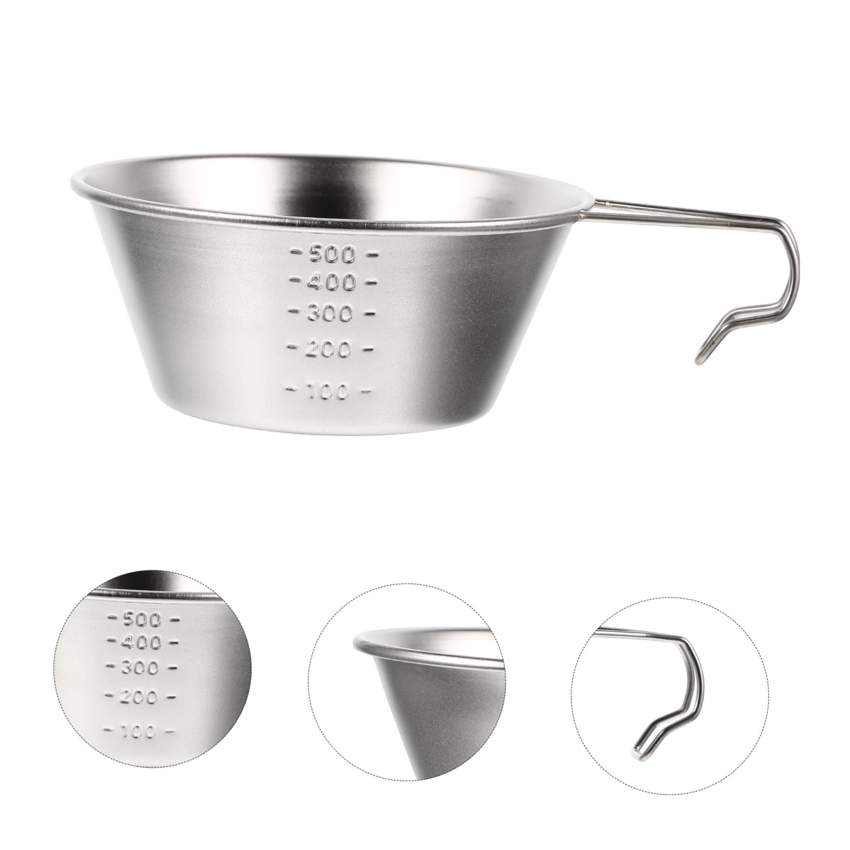 Supvox 3 Stück Teiliges Edelstahl Campinggeschirr mit Messskala und Festem Griff Langlebige Outdoor Schüsseln Stapelbar Praktisch für Picknick und Campingfreunde