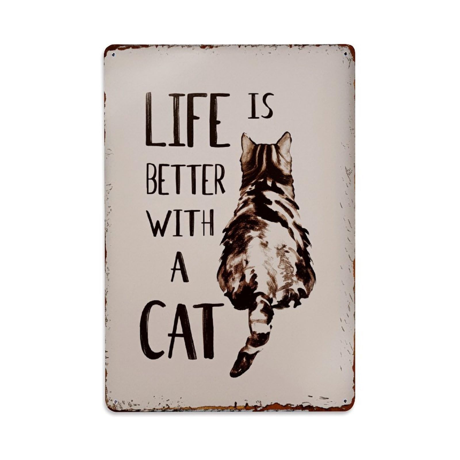 Enderetf Vintage Life Is Better With A Cat Tin Sign Metal Poster, Home Bar Garage Man Cave Cafe Indoor & Outdoor Wall Decoration 8X12inches