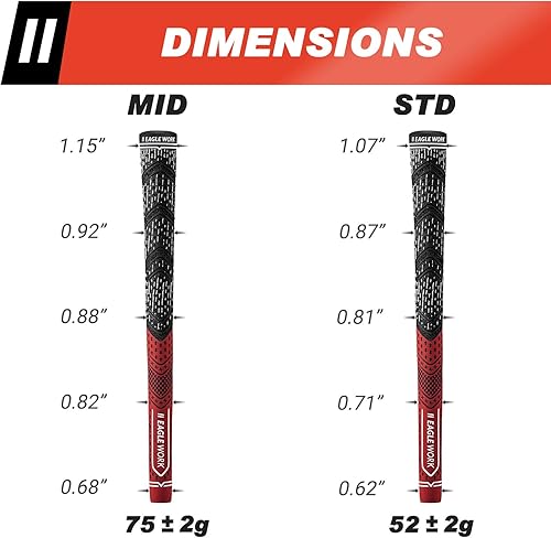 Miniatura 5 de EAGLE WORK Empuñaduras de golf híbridas, 13 agarres con kit de disolvente, diseño de cono bajo, tecnología de goma con cable cruzado, tamaño