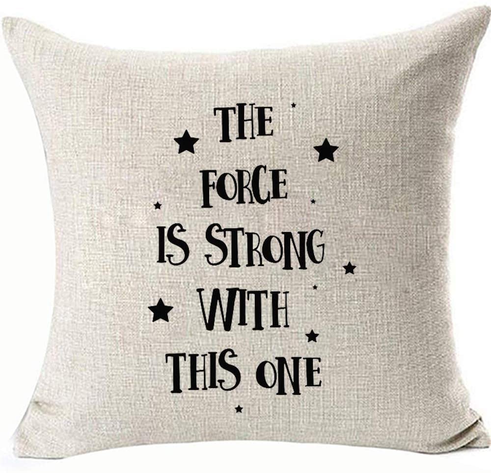 Funny "The Force Is Strong With This One" Pillow Cover – 18x18 Inch Linen Cotton, Star Wars Nursery Decor - View #3