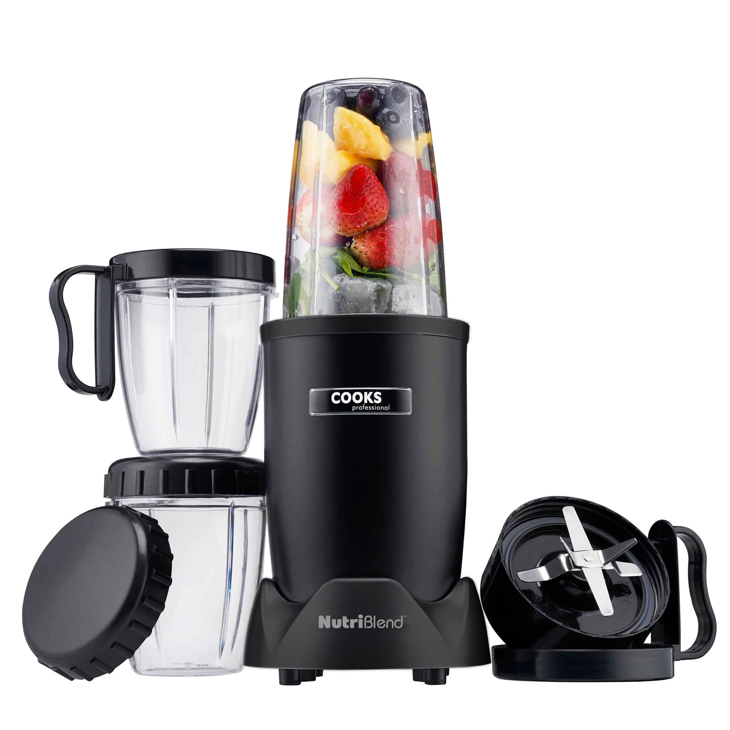 Nutriblend Smoothie Maker Blender 1000W with 9 Piece Accessory Set Including 1 700ml & 2 350ml Tumblers | Powerful Compact Kitchen Countertop Blending Machine | Black
