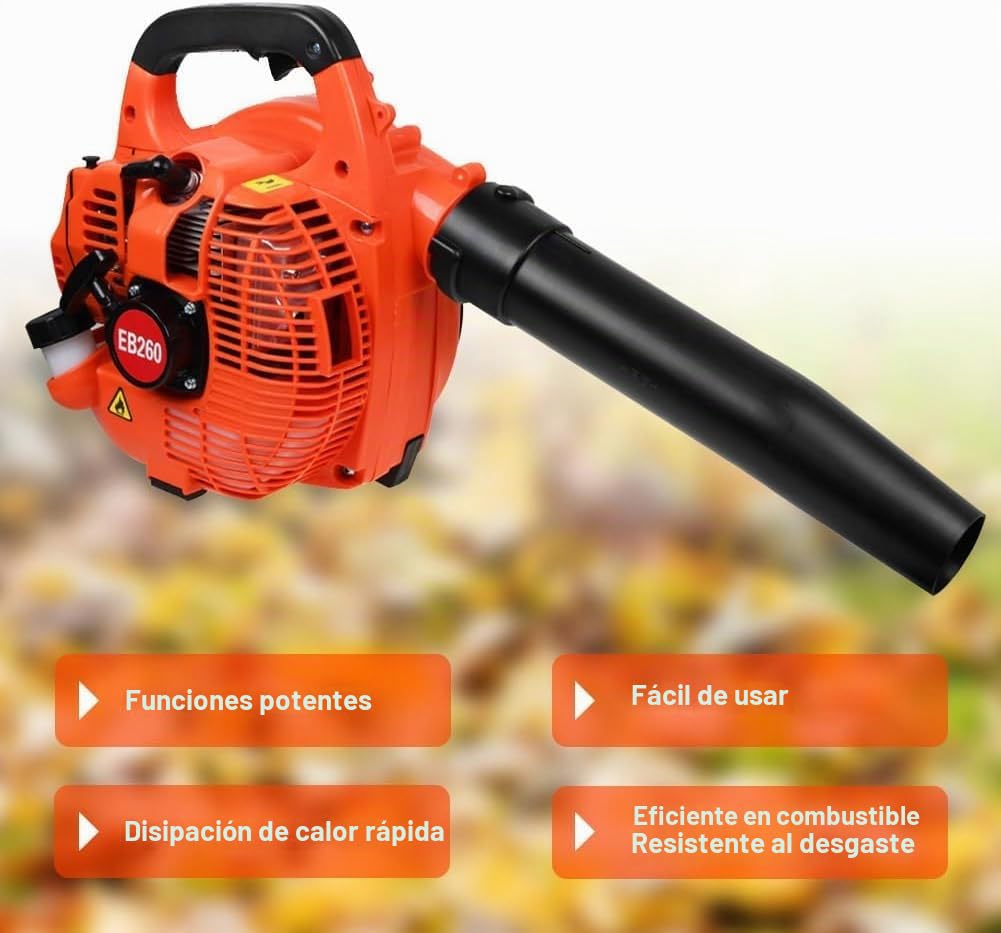 Soplador de hojas de gasolina de 26 cc, diseño de mano de 2 tiempos y correa de hombro ajustable con 2 tubos de extensión, alta potencia para limpiar hojas pesadas, desechos de jardín, polvo y nieve