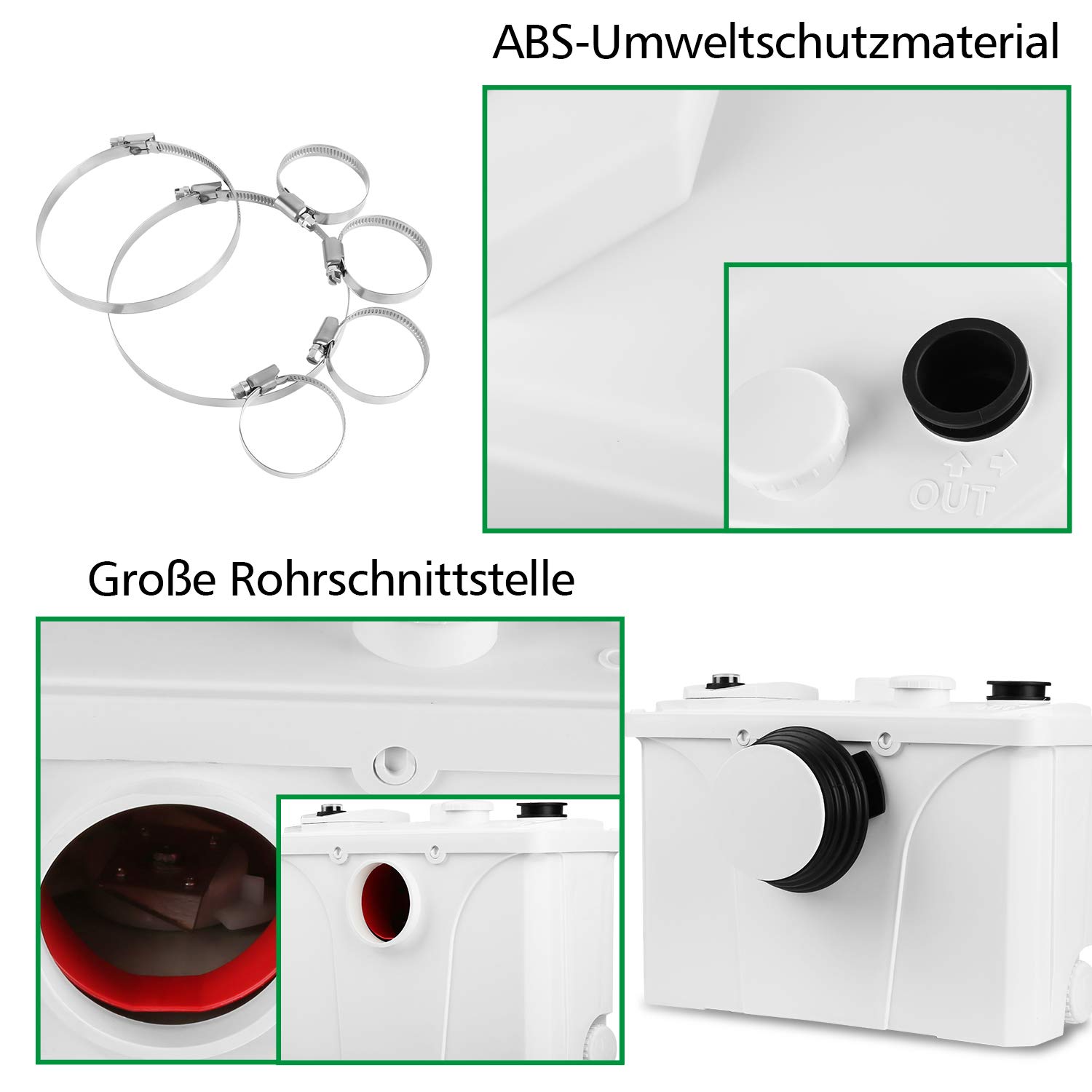 Eulenke Pompe per Fognature Sanitarie 700 W, 190 l/min, a basso rumore (39 dB), possono essere installate in lavabo, WC, docce, ecc