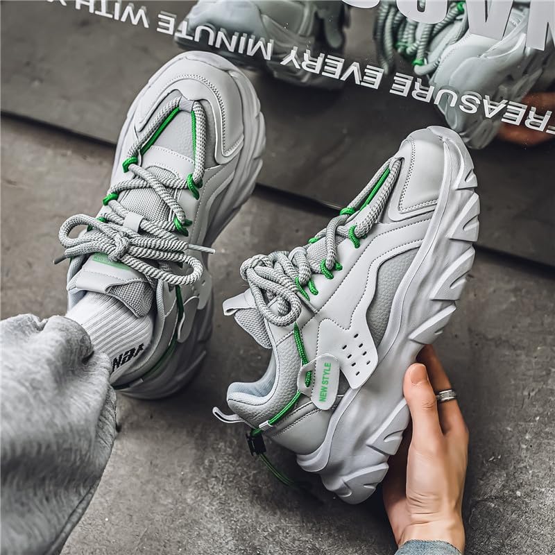 White Retro Non-Slip Sneakers - Men's Thick-Sole Casual Shoes，Youth, Breathable Fabric Upper Running Shoes3