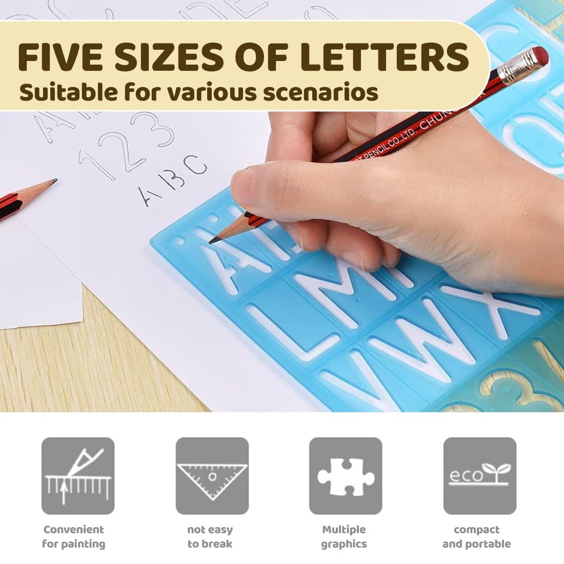5 pezzi di normografo, stencil lettere e stencil bambini, contenenti numeri e simboli, adatti all'apprendimento, al disegno e ai lavoretti dei bambini