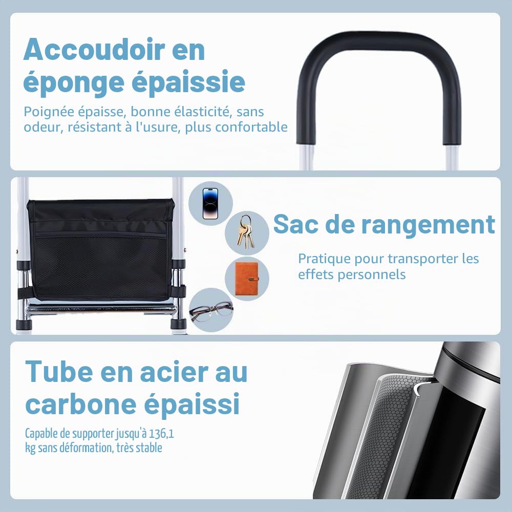 Aide pour se Lever du Lit, Sortir du Lit Supports et Appuis de Relevage, Barrière de Lit Adulte Isolateur de Sommier Arceau, Idéal pour Plus De Sécurité Et De Confort Lors du Levée Ergonomique