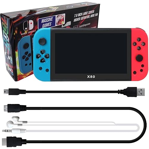 2025 Update 7" 16GB X80 Portable Handheld Video Game Console Player 20000 Games Built in, Support TV Playing Games gameboy for kids adult - Blue&Red