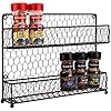 MyGift® Farmhouse Style Metal Wire Spice Rack - Wall Mount or Kitchen Countertop 2-Tier Seasoning Jar Storage Organizer, Brown