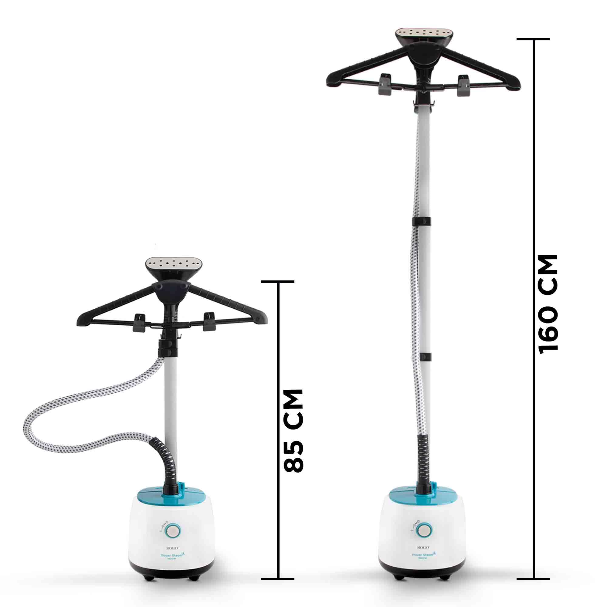 SOGO Plancha Vertical Vapor para Ropa con Perchero y Estante Telescópico 1900W y Capacidad de 1,9L – Plancha Ropa, Cortinas, Telas para Eliminar Arrugas - Plancha Vapor con Cepillo, Percha y Guante