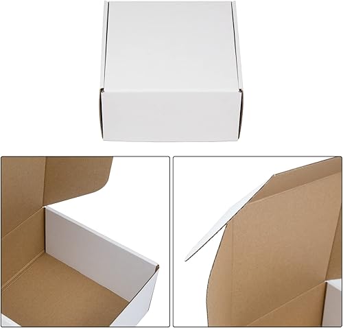 Miniatura 49 de Cajas de envío de 6 x 6 x 2 pulgadas, paquete de 25 cajas de cartón corrugado marrón para pequeñas empresas, embalaje y correo Marrón,Blanco