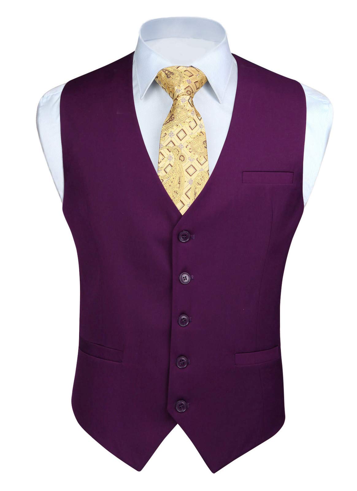 HISDERN Vest 101 Men’s Slim Fit Suit Vest Waistcoat with 3 Pockets for Business Formal Wedding Prom and Casual Tuxedo Wear