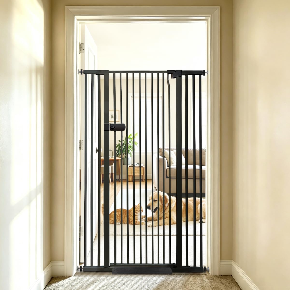 Photo 1 of Lumizone Extra Tall Cat Gate 61.02" High 29.92"-42.51" Wide Pet Gate Black