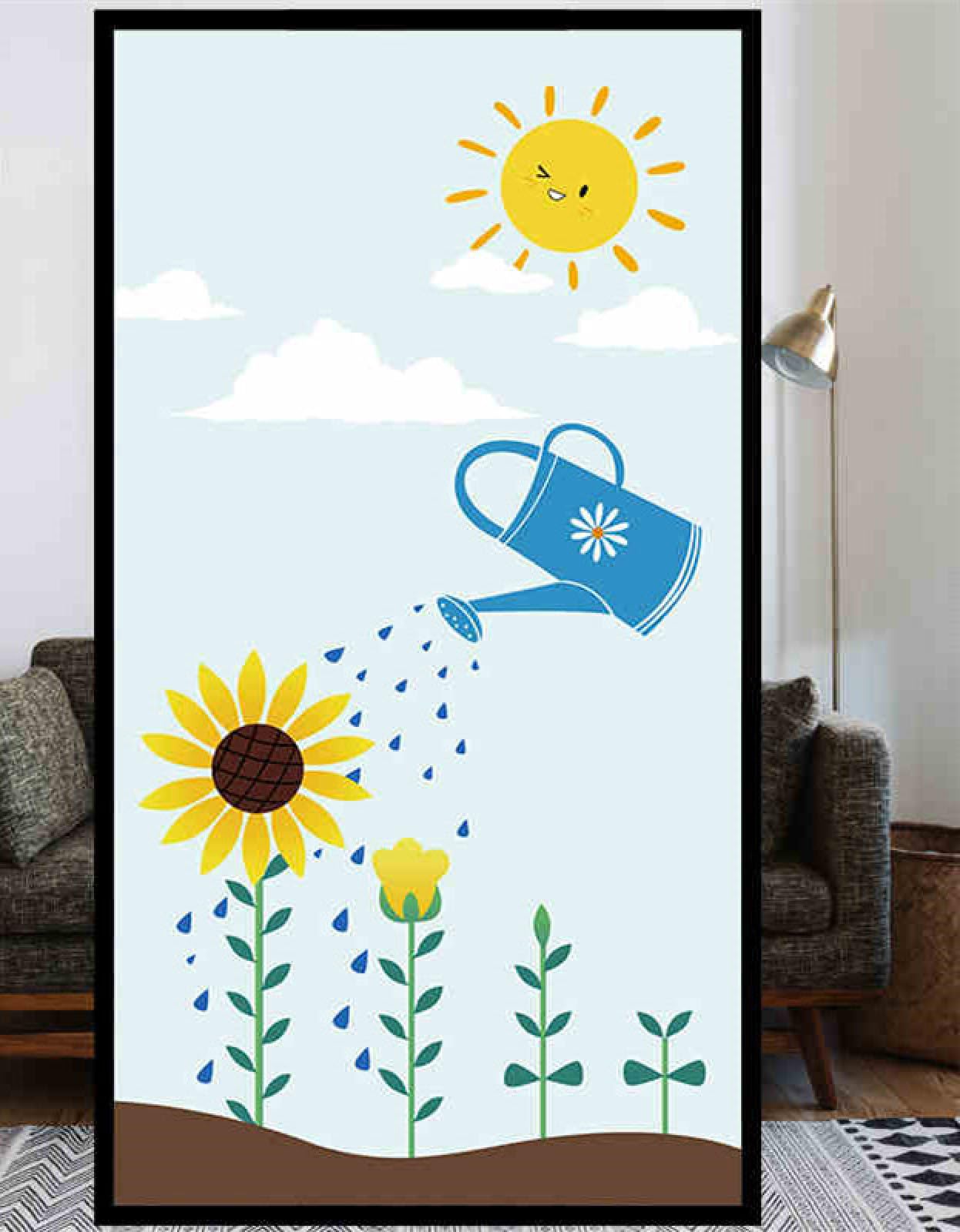 Brise vue fenetre pour salle de bain et cuisine motif floral jaune