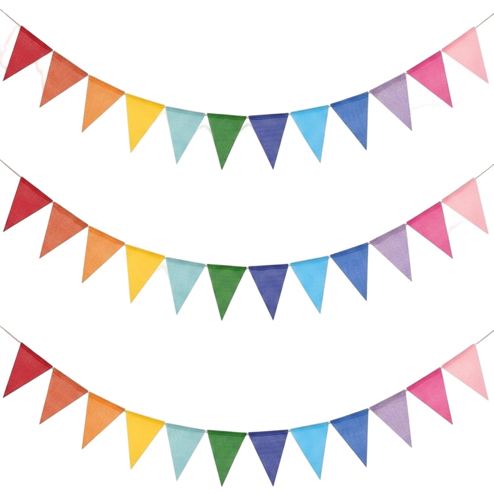 12M/36FT Rainbow Bunting Banner, Waterproof Triangle Flags, Imitated Linen Burlap Garland, Outdoor Bunting Waterproof, Garden Bunting for Birthday Festival Home Decor