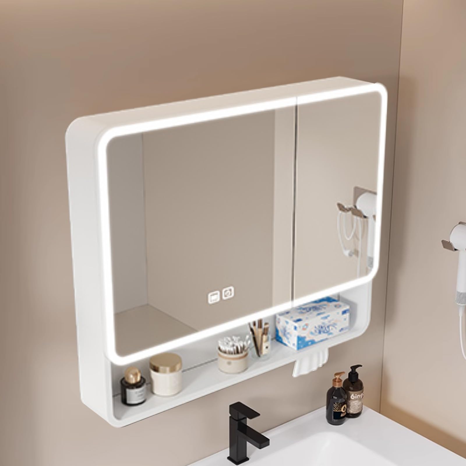 FGXHHS Smart LED Cabinet - Anti-Fog, Wall-Mounted Vanity with Storage & Beauty Rack for Modern Homes, Stylish and Functional Makeup nizer