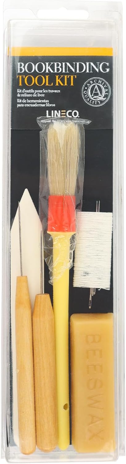 Lineco Bookbinding Tool Kit. Comes with Awls, Bone Folder, Bristle Brish, Needles, Linen Thread, and Beeswax.