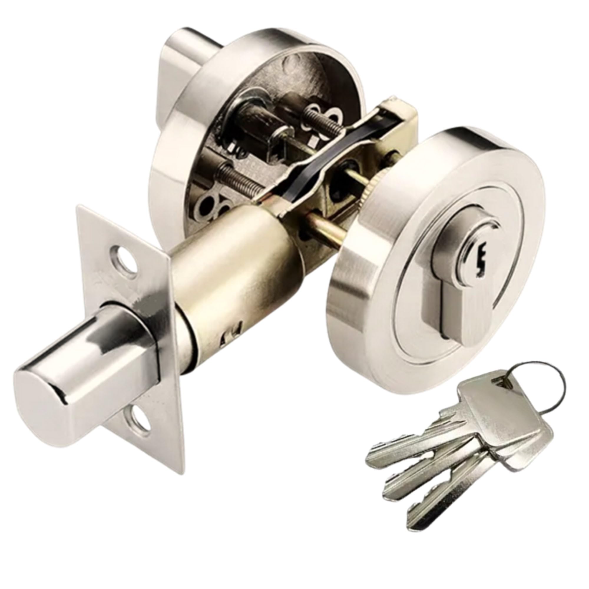 HANDLEZONE® Single Cylinder Deadbolt, Round Deadbolt Lock, Zinc Alloy Lock with Keys – Satin Nickel. Modern Security Lock for 35–50mm Doors (Front, Entrance, Passage, Bedroom)