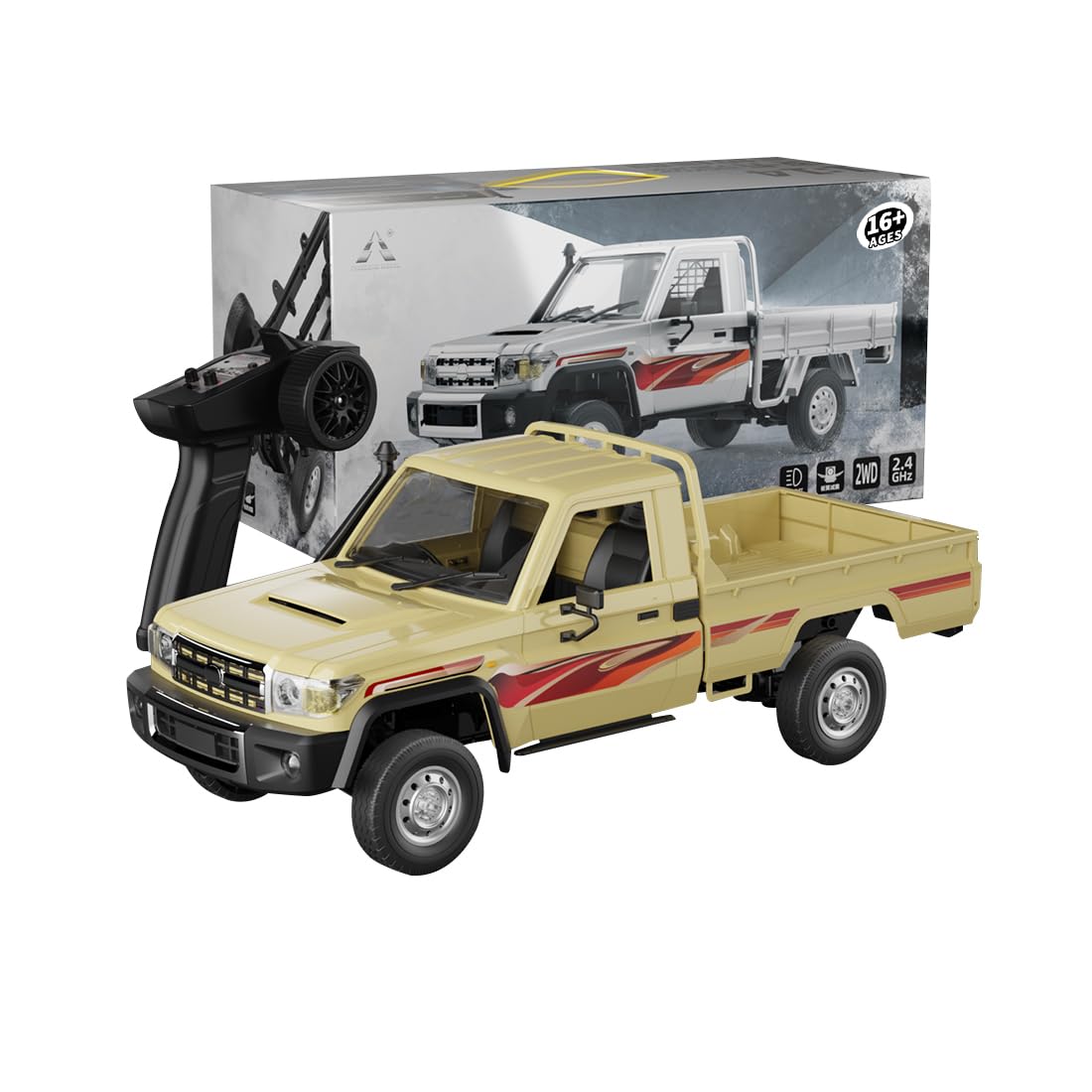 Pickup RC, skala 1/14, 2,4 g, w pełni proporcjonalna furgonetka RC z niezależnym zawieszeniem i regulowanymi ustawieniami przekładni, prezent dla dorosłych (wersja RTR/beżowa)