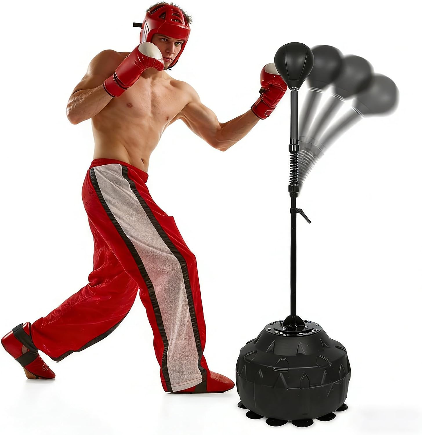 SYNTECSO Free Standing Reflex Speed Bag, Boxing Punching Bag with Base, Adjustable Height, for Boxer Fitness Person