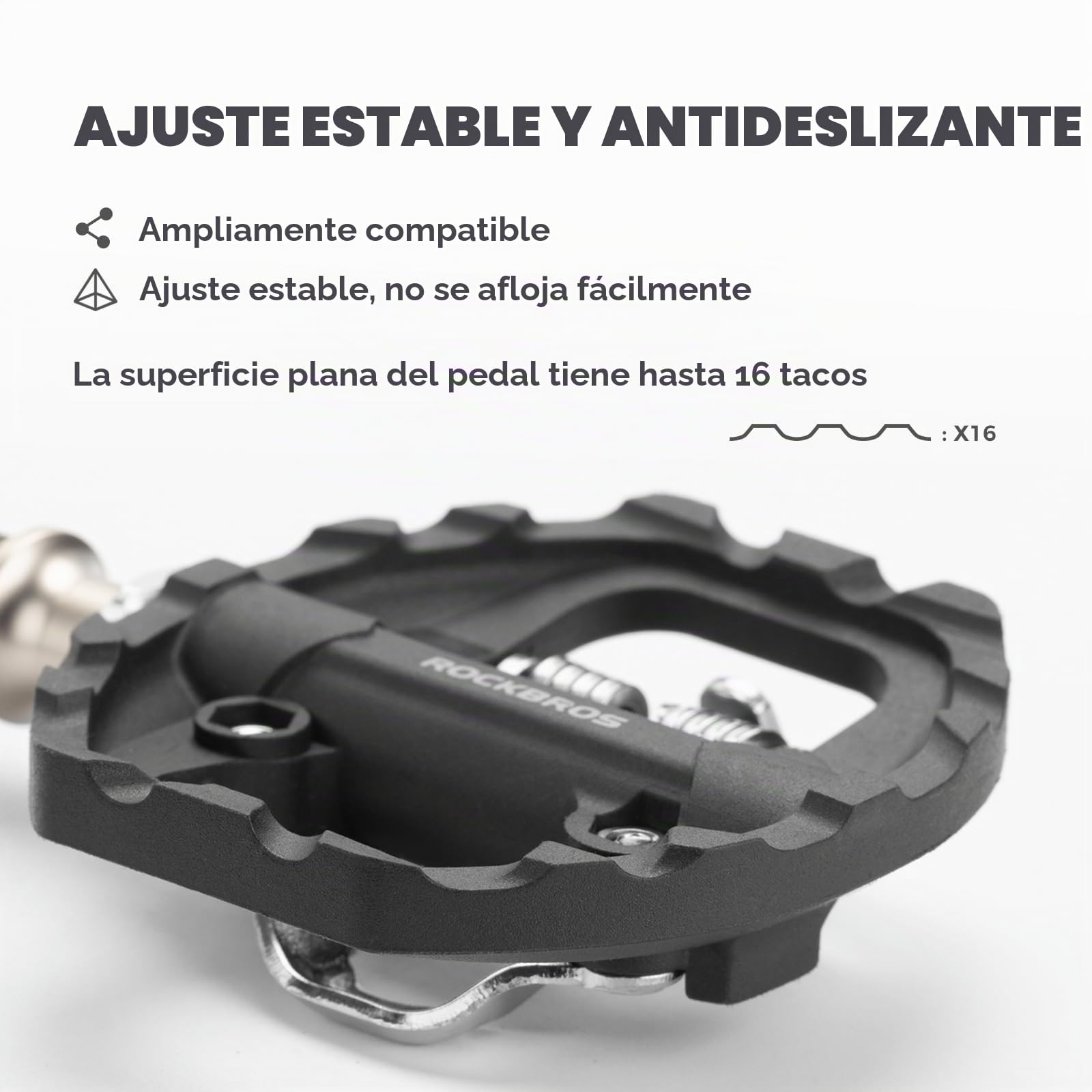 ROCKBROS Pedales Automáticos Compatibles con SPD, Pedales de Bicicleta Montaña Dos Lados Plataforma Nailon Antideslizante, Negro