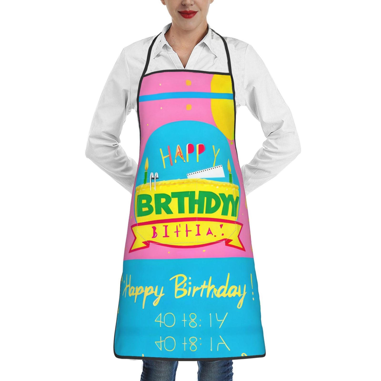 Tablier de cuisine imprimé ballon « Joyeux anniversaire » : Conçu spécialement pour la cuisine et la pâtisserie, convient aux travaux manuels et à la cuisine.