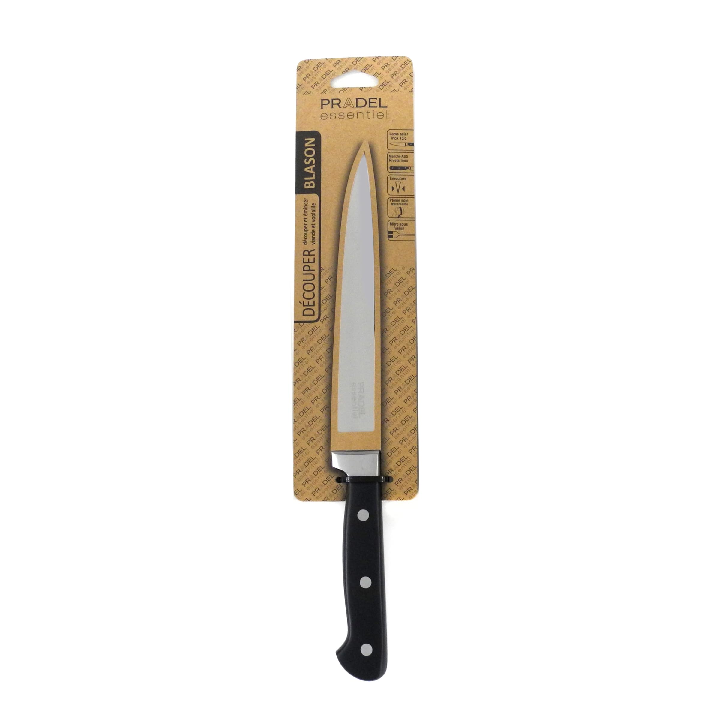 Pradel Essentiel - Coltello da intaglio - Stemma - Acciaio inox 13 C, finitura satinata - Lama 20 cm - Nero