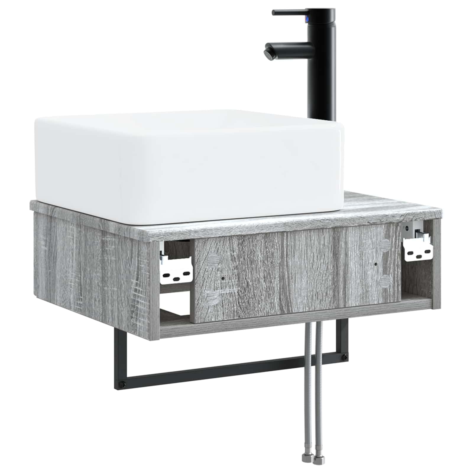 Wandmontiertes Waschbecken Grau Sonoma Holzwerkstoff 53 x 35 x 39 cm mit integriertem Becken platzsparende Wandhalterung für Badezimmer Gäste WC