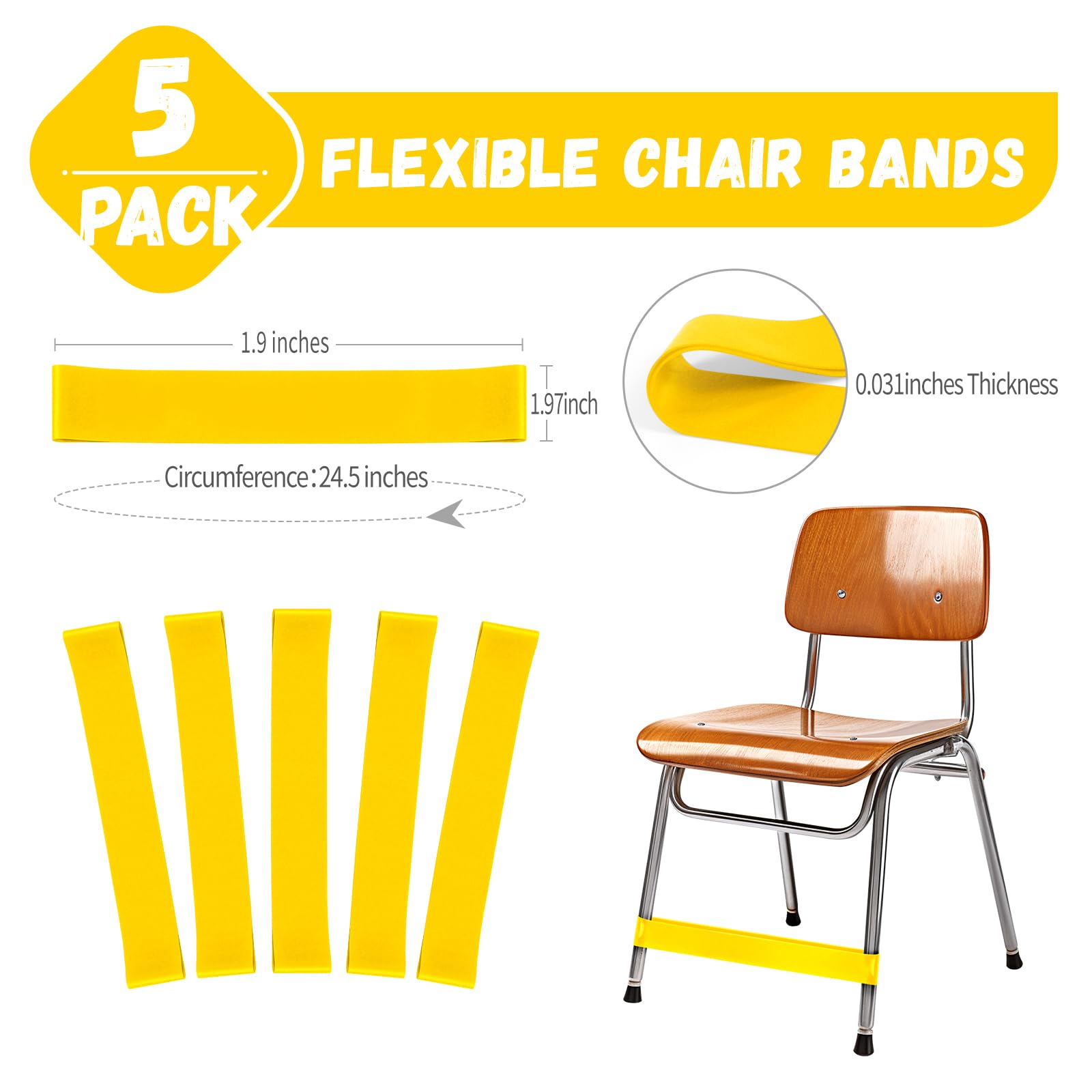 WNSIRVY 5 Pack Chair Bands for Kids with Fidgety Feet ADHD Tools for Kids Improve Focus & Reduce Restlessness - Image 2