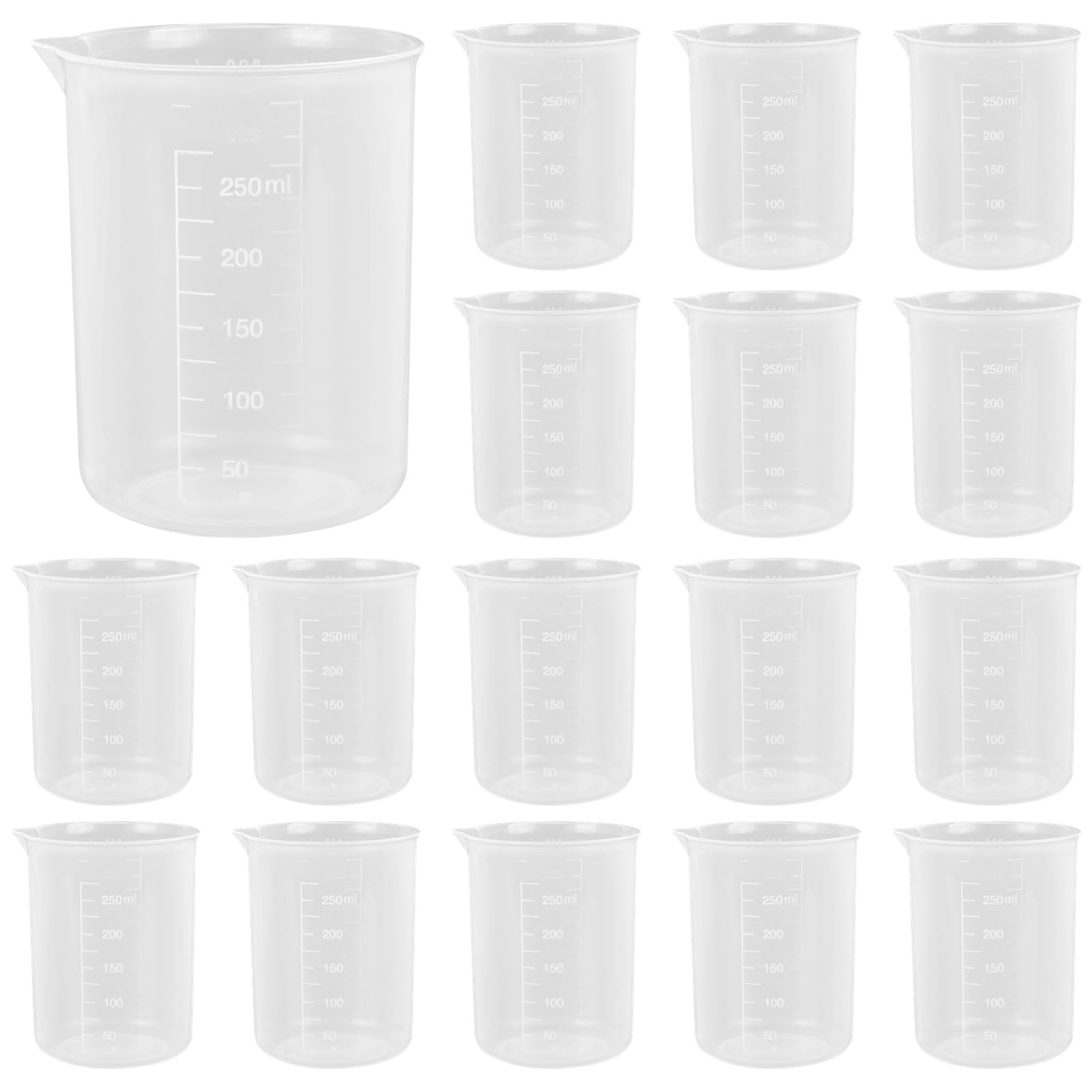 30 tazas medidoras graduadas de plástico, vasos reutilizables, capacidad de 250 ml, boquilla cónica, ideal para laboratorio, hornear y cocinar
