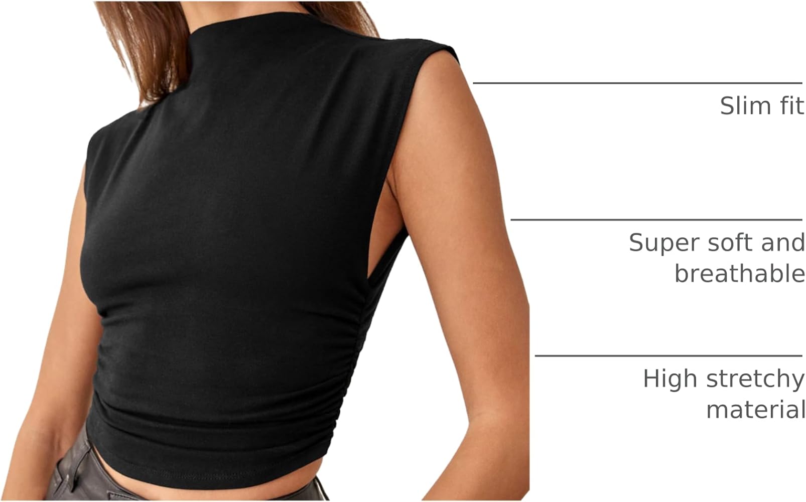 KAMISSY Cotton Sleeveless Mock Neck Crop Tops for Women Causal