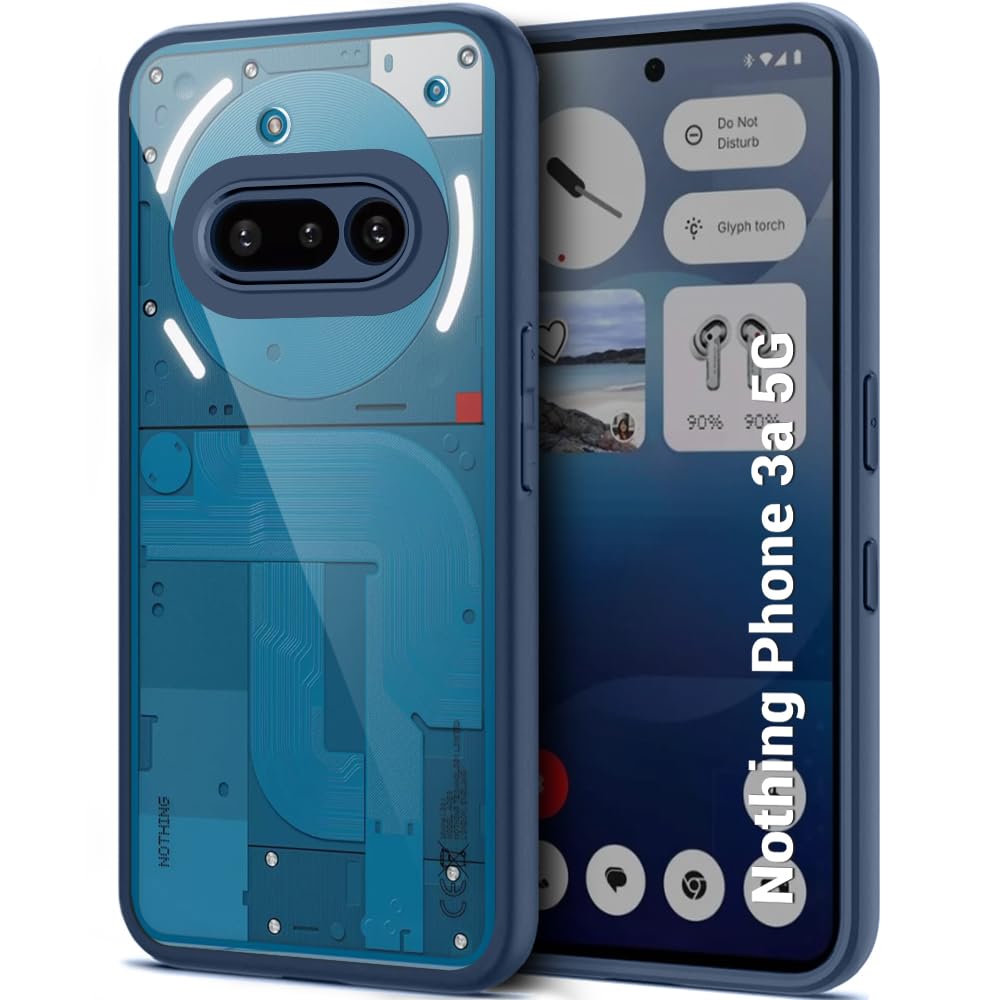TheGiftKart Ultra-Hybrid Shockproof Sleek Armor Back Cover Case for Nothing Phone 3a 5G | 360° Protection | Crystal Clear Hard Back Transparent Cover Case for Nothing Phone 3a (PC & TPU, Blue Bumper)