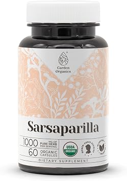 Sarsaparilla USDA Organic 60 Capsules | High-Potency Natural Supplement | Certified Organic Vegetarian Capsules and Organic Sarsparilla Hemidesmus indicus Dried Root 60 Capsules