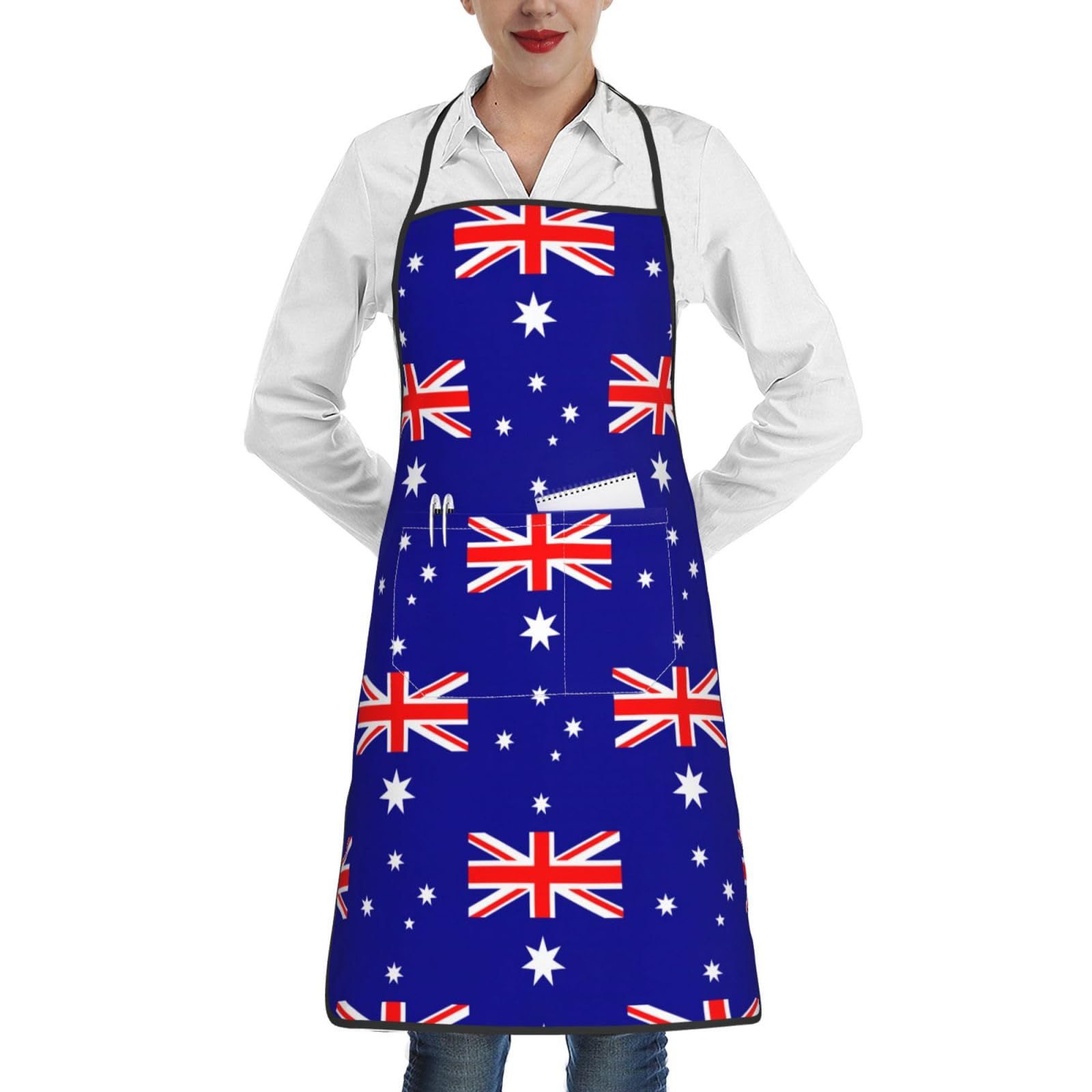 LEVNDIEJ Australian Flag Print Adult Apron With Pockets,Kitchen Apron Chef Cooking Aprons For Cooking Baking Gardening