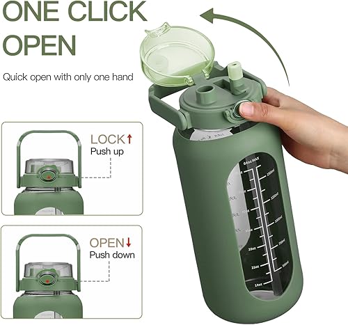 Miniatura 5 de chunmo Pernos de agua de vidrio de 42 oz52 oz64 oz con pajilla, botella de agua motivacional grande de medio galón con marcador de tiempo, botellas