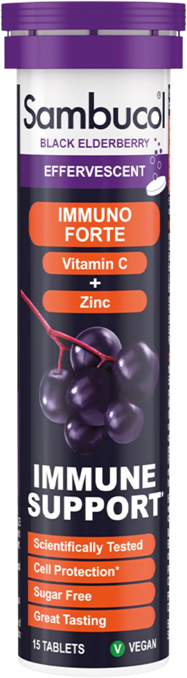 Natural Black Elderberry Immuno Forte Effervescent Tablets | Vitamin C | Zinc | Immune System Supplement | 15 Tablets