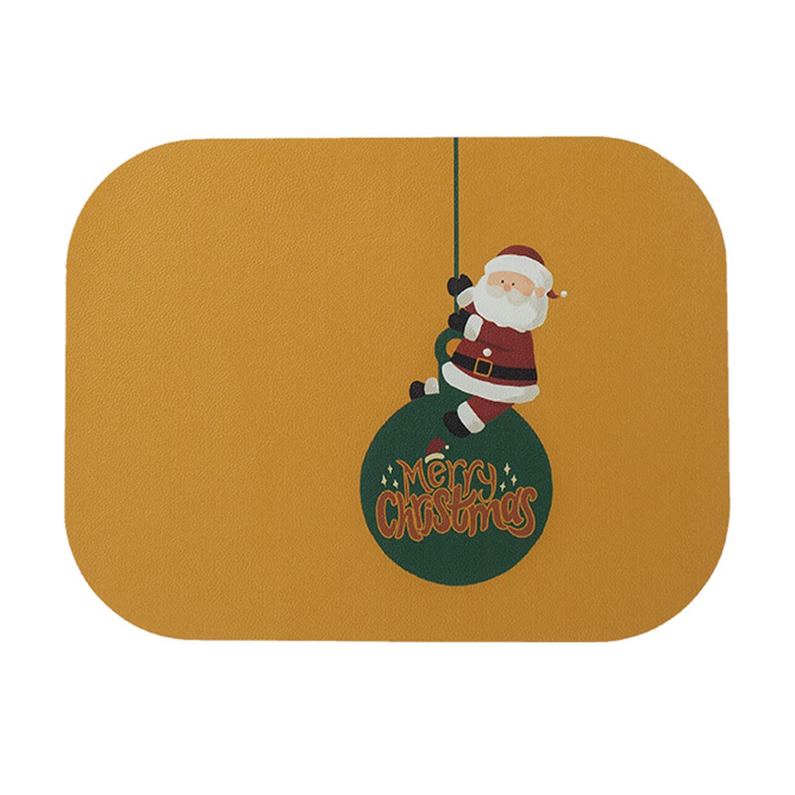 RENRUIRUI- Set De 6 Sets De Table De Noël, Sets De Table En Cuir PU Avec Motif Père Noël, Antidérapants, Résistants À La Chaleur, Faciles À Nettoyer Sets De Table Pour Table À Manger, Jaune