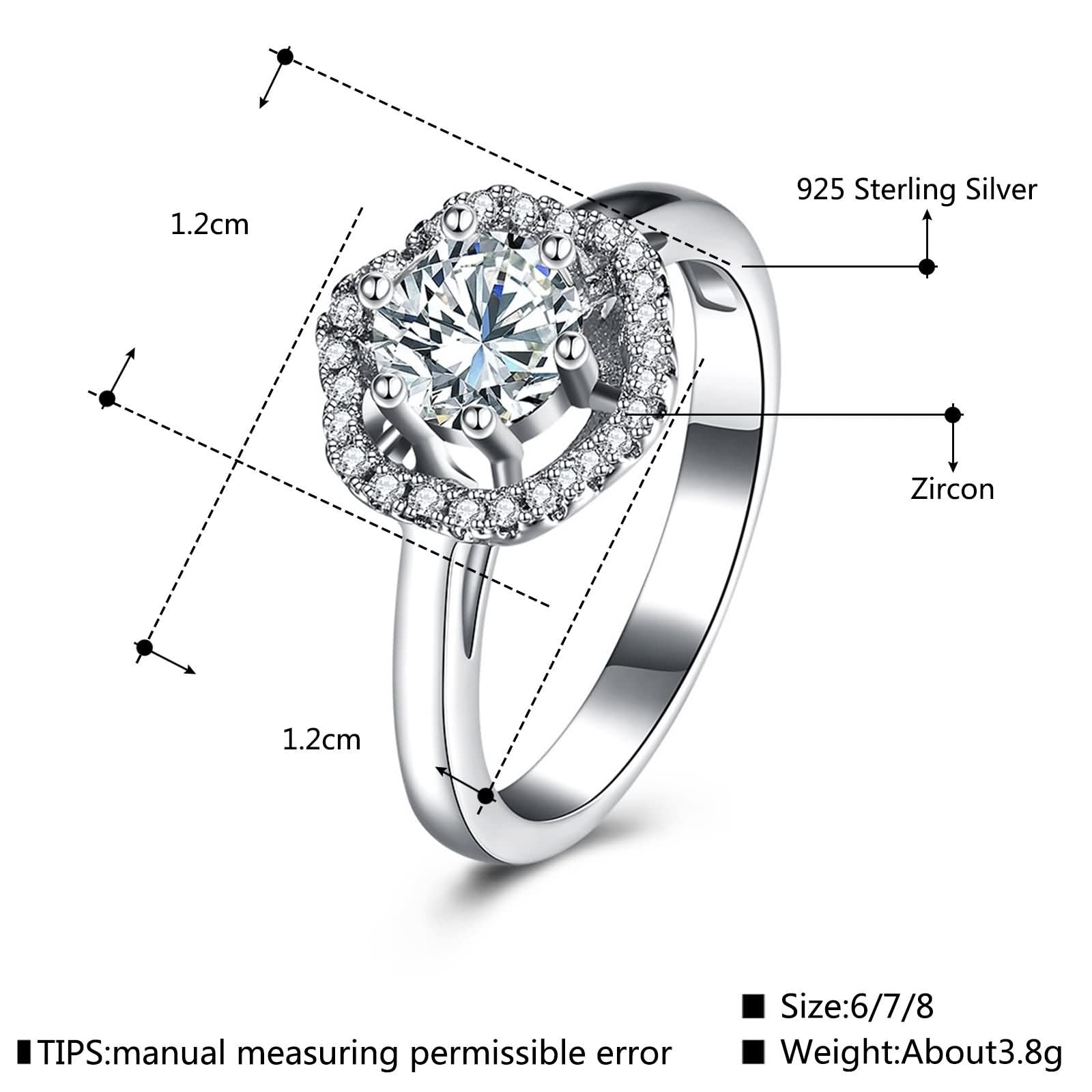 Anello in argento sterling, con fiore carino, per donna, L 1/2, gioielli alla moda per fidanzata, P 1/2, Zirconia cubica