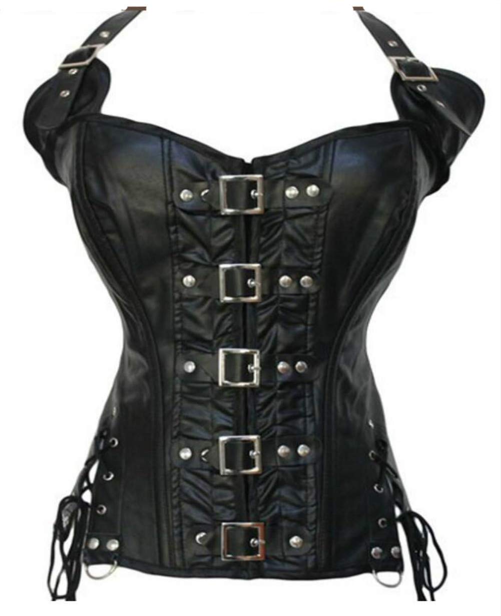KUOSE Women's Overbust Leather Corset Top Bustier Basque Shirt