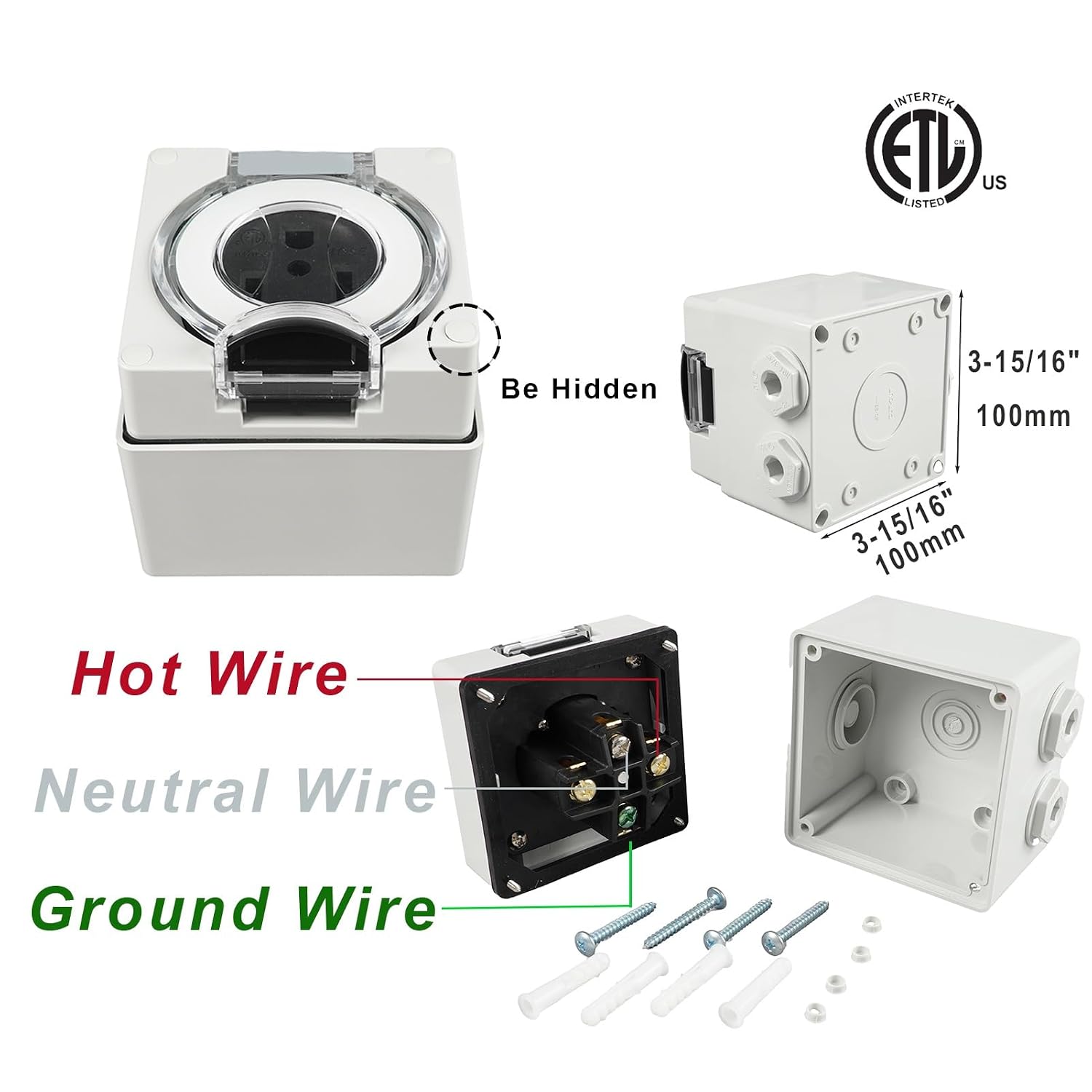 14-50R RV Power Outlet Box, NEMA 14-50R Power Outlet Receptacle, 50Amps 125/250Volt Receptacle, Weatherproof Outdoor Electrical Power Box for Campers/Trailers - ETL Listed.(14-50R)